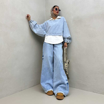 Pull en denim oversize pour femmes avec des manches volumineuses Chic und Stil