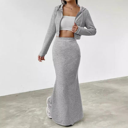 Sweatshirt court élégant pour femmes avec taille haute et jupe maxi Chic und Stil
