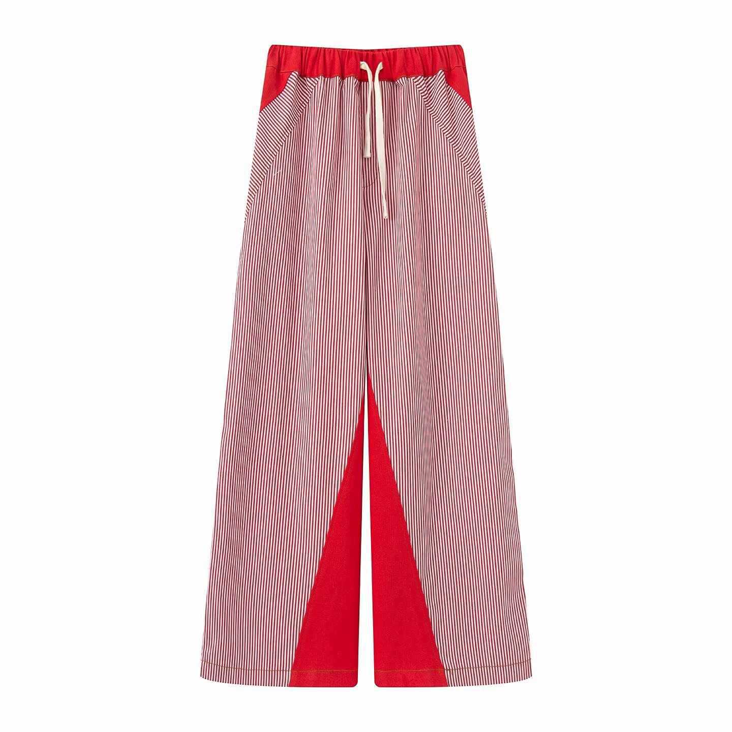 Damen weite Hose mit elastischem Bund und stilvollem Streifenmuster Chic und Stil