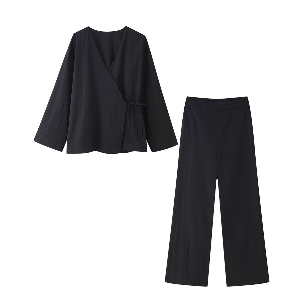 Damen Ensemble composé d'une blouse élégante à décolleté en V et de pantalons palazzo larges Chic und Stil