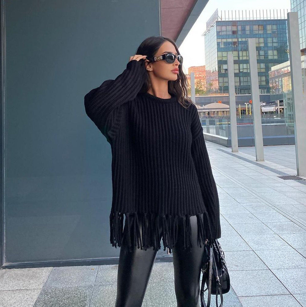Pull en tricot pour femmes avec ourlet frangé Chic und Stil
