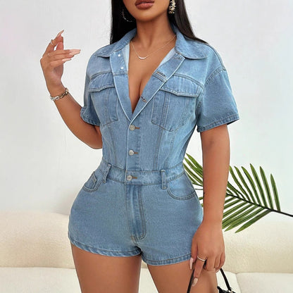 Dames Denim Salopette Courte Chic und Stil
