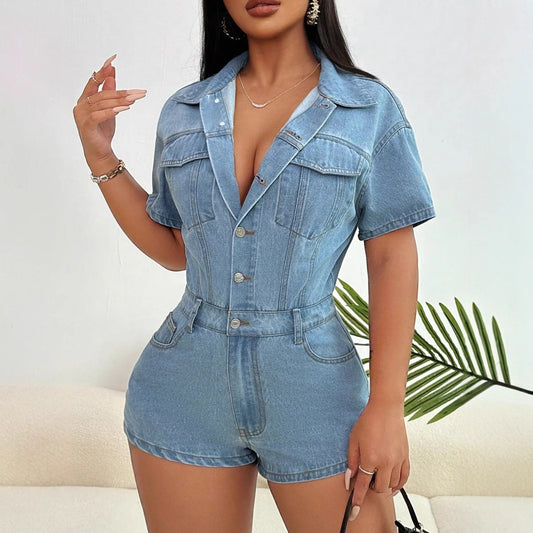 Dames Denim Salopette Courte Chic und Stil