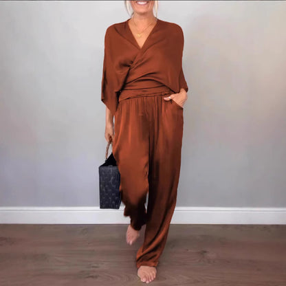 Women Elegant Wrap High-End with Loose Cut and Matching Palazzo Pants Chic and Style