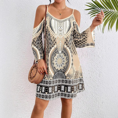 Robe mini à épaules dénudées bohémienne Chic und Stil