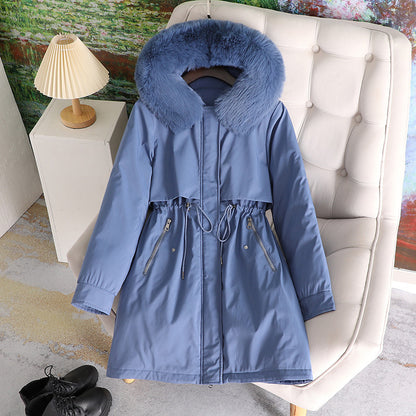 Dames élégante manteau d'hiver avec col en fausse fourrure amovible et cordon réglable à la taille Chic und Stil