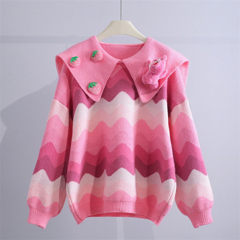 Pull en tricot pour femme avec des appliques ludiques et un motif en vagues Chic und Stil