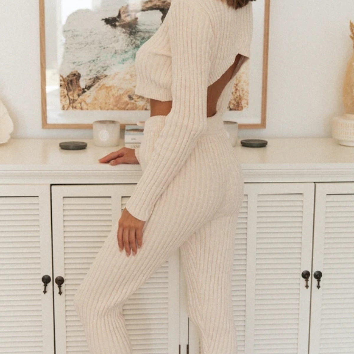 Dames Tendance Crop Pull Tricot avec Cordon Chic und Stil