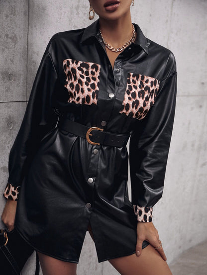 Robe chemise en simili cuir pour femmes avec imprimé animal et ceinture ajustable Chic und Stil