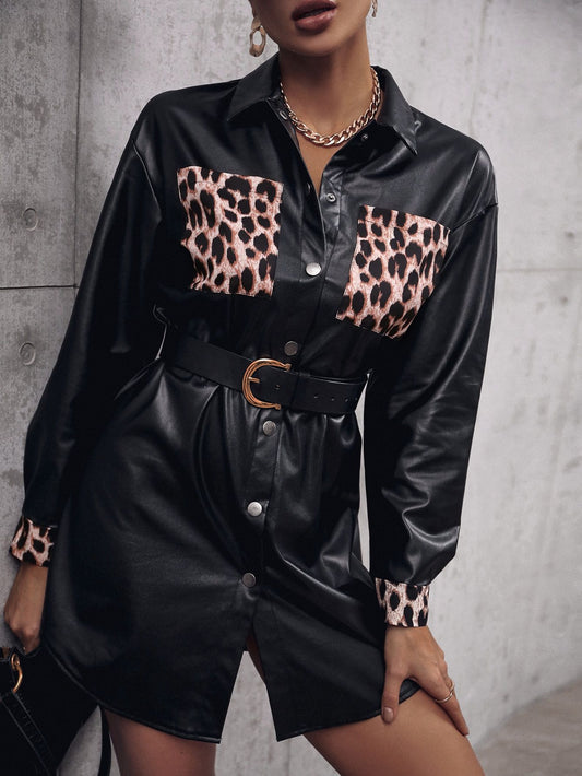 Robe chemise en simili cuir pour femmes avec imprimé animal et ceinture ajustable Chic und Stil