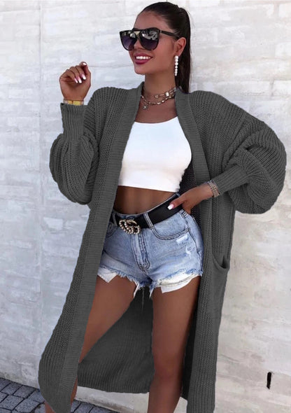 Dames carte tricot décontractée avec décolleté en V profond et poches généreuses Chic und Stil