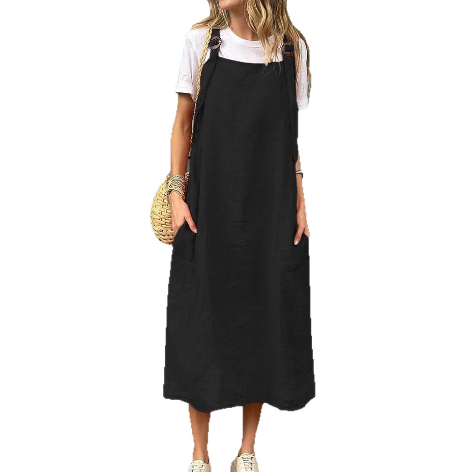 Robe en lin décontractée pour femmes avec poches pratiques et bretelles ajustables Chic und Stil