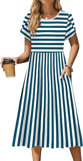 Robe midi pour femmes avec col rond et poches pratiques Chic und Stil
