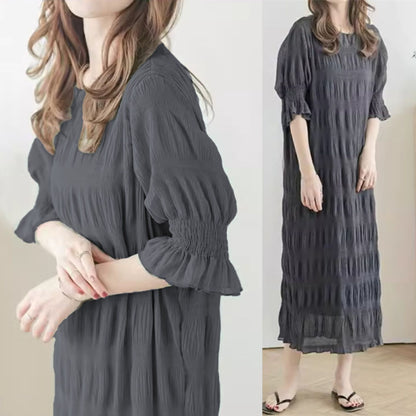 Robe maxi décontractée pour femmes avec des manches bouffantes élastiques et un design texturé raffiné Chic und Stil