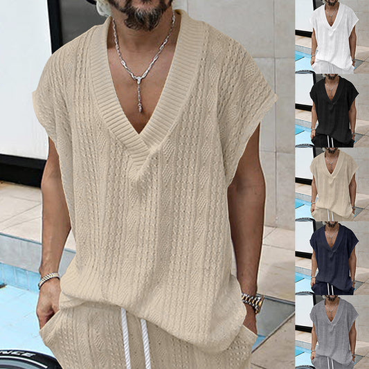 T-shirt en tricot décontracté pour hommes avec décolleté en V et coupe oversize Chic und Stil