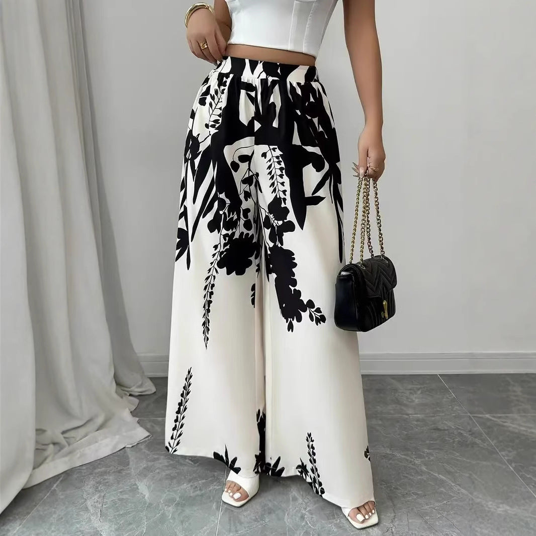 Palazzo pants for women with floral pattern and elastic waist Chic und Stil