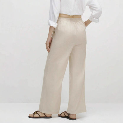 Linen wide-leg pants for women with button details and elegant slit Chic and Style