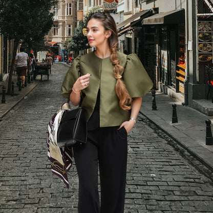 Dames Robe Midi Élégante avec Haut Texturé et Manches Volumineuses Chic und Stil