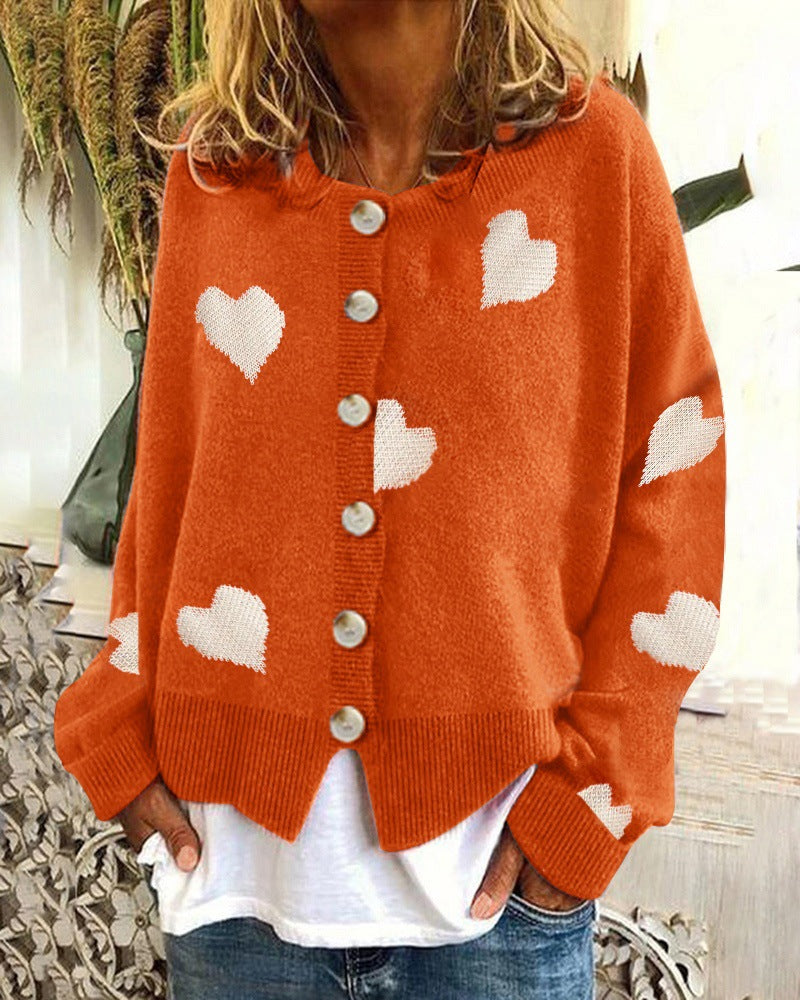 Knit jacket for women with heart pattern and button placket Chic und Stil