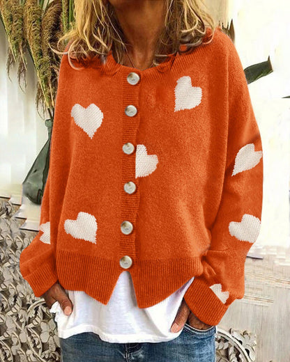 Knit jacket for women with heart pattern and button placket Chic und Stil