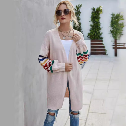 Dames Cardigan en tricot ouvert avec des rayures colorées sur les manches Chic und Stil