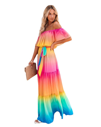 Robe maxi off-shoulder pour femmes avec ourlet en couches Chic und Stil