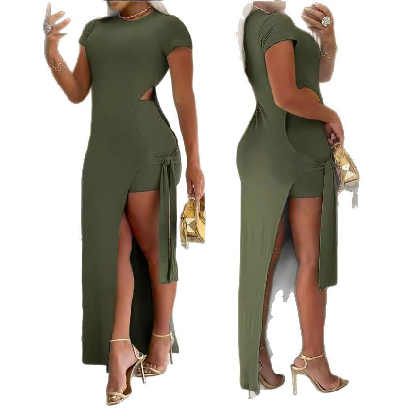 Robe maxi pour dames avec fente latérale et détails cut-out Chic und Stil