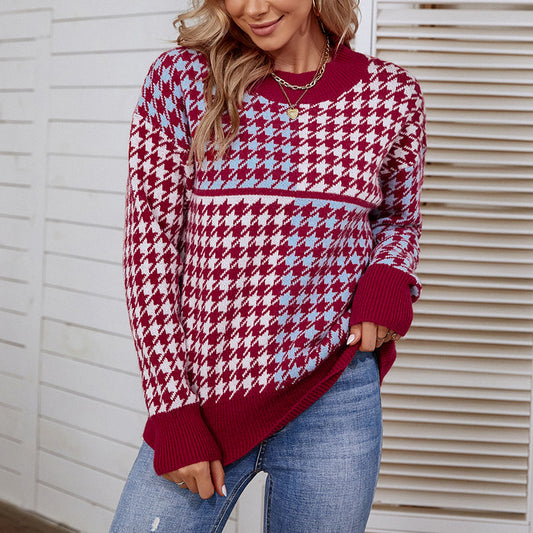 Femme pull en tricot douillet avec un motif à carreaux tendance et une coupe ample Chic und Stil