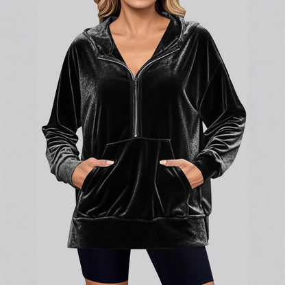 Pull en velours pour femme avec col montant et poches pratiques Chic und Stil