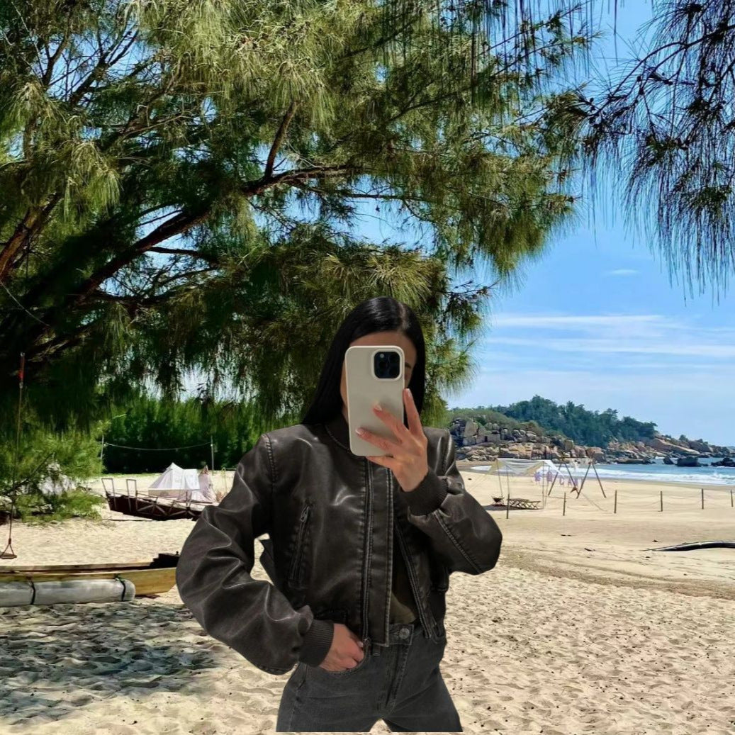 Dames haute qualité et élégante veste en cuir synthétique Chic und Stil