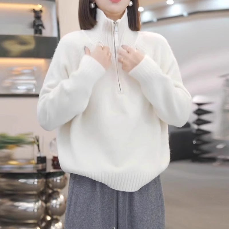 Pull en tricot pour femmes avec col haut et fermeture éclair pratique Chic und Stil