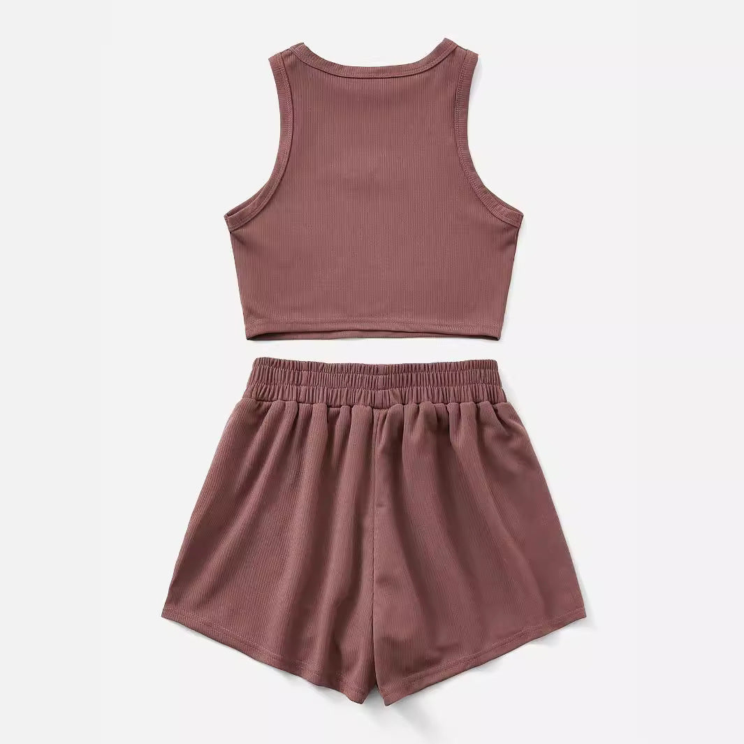 Femme Ensemble de Crop Top et Shorts Sportifs Chic und Stil