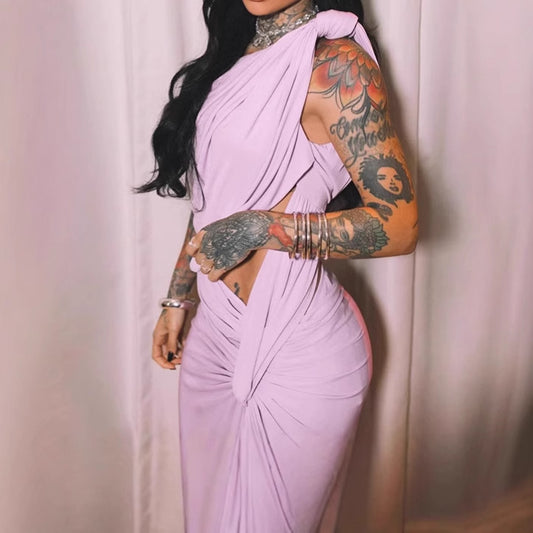 Dames élégant robe portefeuille avec coupe asymétrique et détails volants Chic und Stil