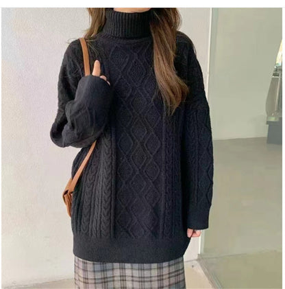 Pull en gros tricot pour femmes avec col haut et motif en torsades Chic und Stil