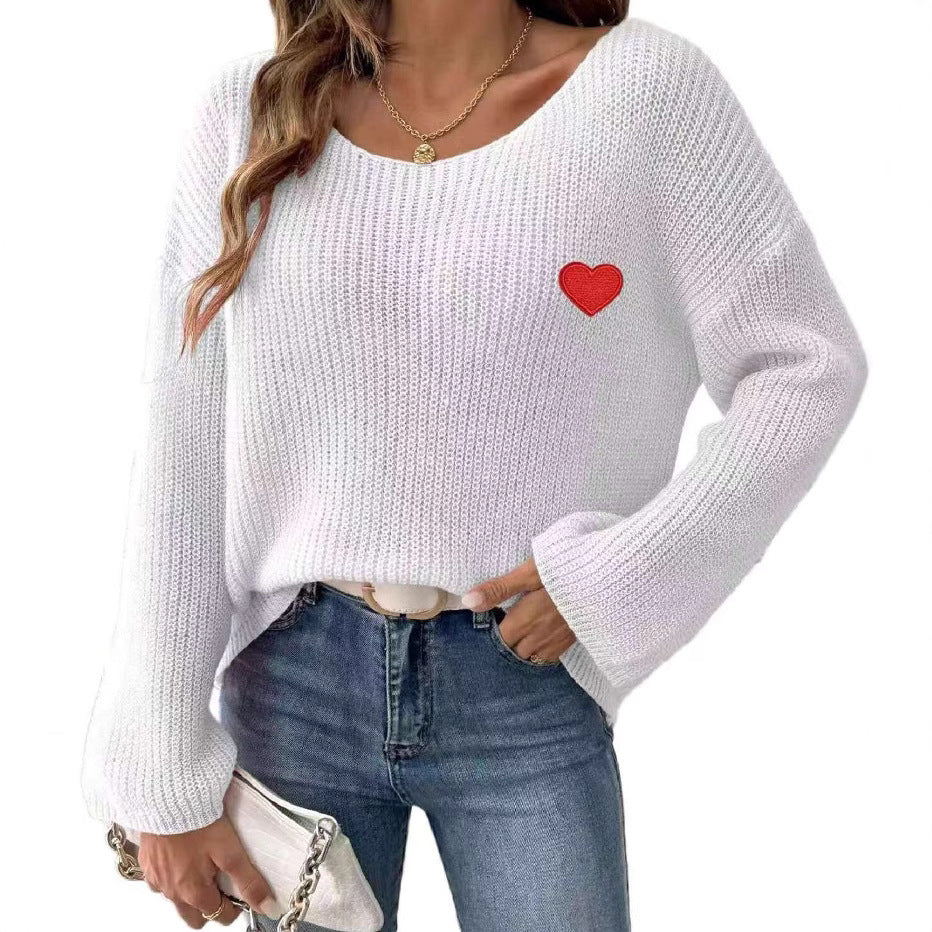 Dames Pull en maille décontracté avec application en forme de cœur Chic und Stil