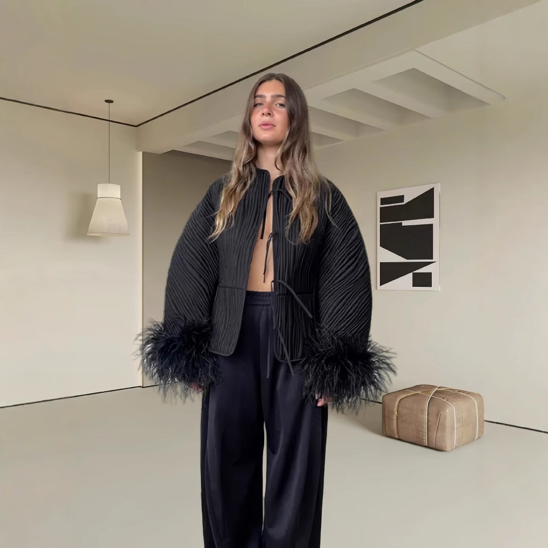 Dames élégante veste en bouclé avec des manches extravagantes Chic und Stil