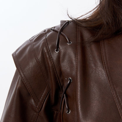 Blazer en cuir élégant pour femmes avec une coupe cintrée et des ceintures à nouer uniques Chic und Stil