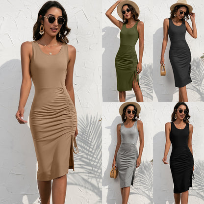 Robe froncée pour femmes avec détail de lacet sur le côté Chic und Stil