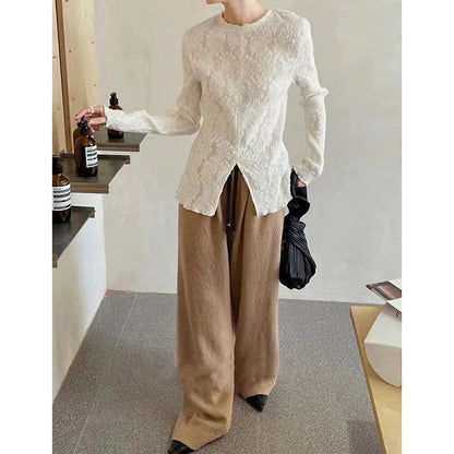 Haut à manches longues en dentelle texturée pour femmes Chic und Stil