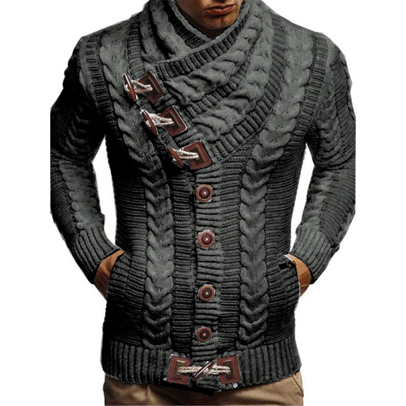 Men's knitted jacket with large collar and twisted pattern Chic and Style