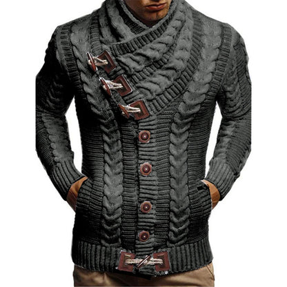 Men's knitted jacket with large collar and twisted pattern Chic and Style