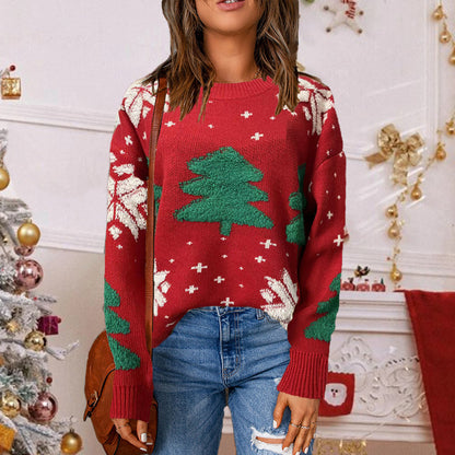 Pull Noël pour dames avec design d'arbre saisonnier et coupe décontractée Chic und Stil