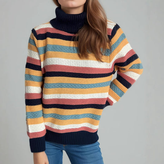 Pull à col roulé pour femmes avec des rayures colorées et une qualité de tricot haut de gamme Chic und Stil