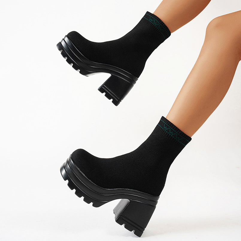 Bottes hautes chunky pour femmes avec semelle antidérapante et tige élastique Chic und Stil