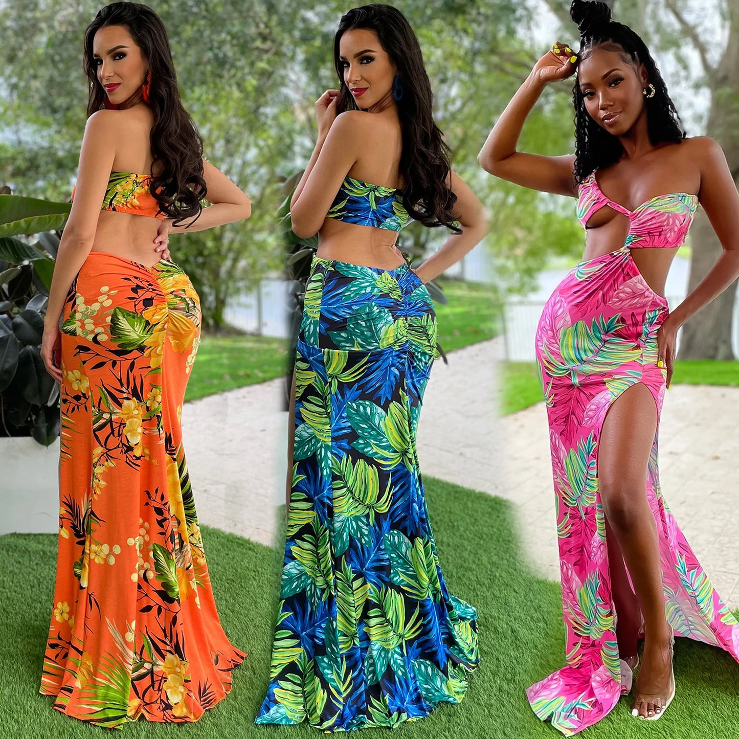 Robe Maxi Découpée Florale Chic und Stil pour Femmes