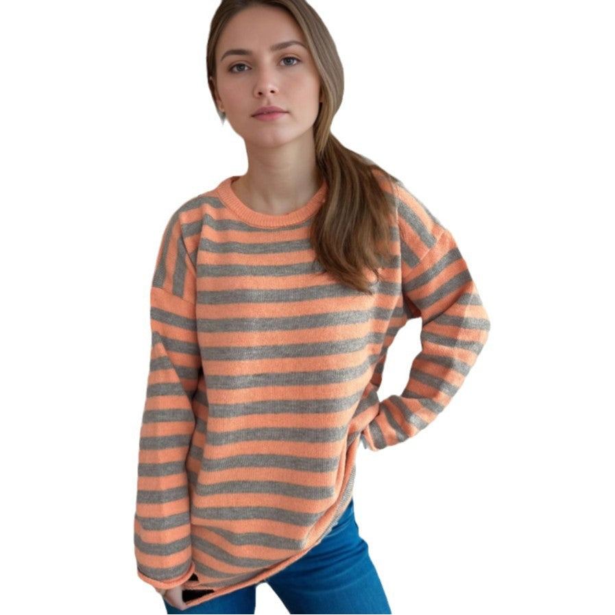 Pull over-size décontracté pour femmes avec de larges rayures Chic und Stil