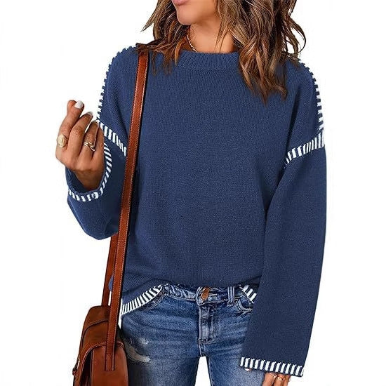 Pull féminin à la mode avec un matériau structuré et des détails en forme de rayures Chic und Stil