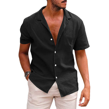 Chemise homme à manches courtes en mélange de lin doux et à encolure Henley moderne Chic und Stil