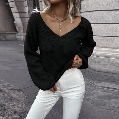 Pull-over en tricot pour femmes avec décolleté en V profond et manches larges Chic und Stil