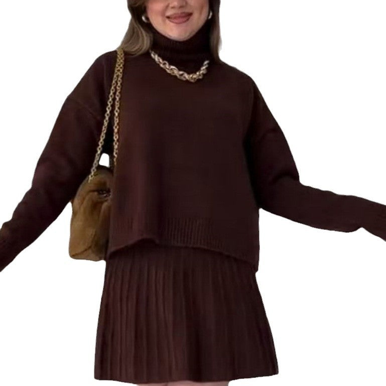Dames pull en maille oversize avec une structure ribbed de haute qualité et une mini jupe assortie Chic und Stil